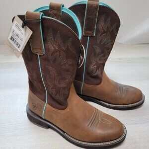 Womens New Ariat cowboy cowgirl turquoise Delilah disressed brown fudge boots 6B